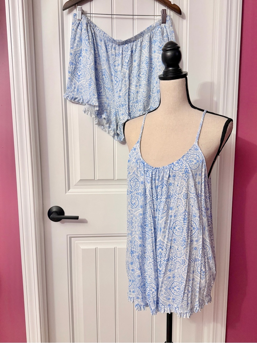 Joyspun Star Print Pajama Set Size XL Blue Paisley
